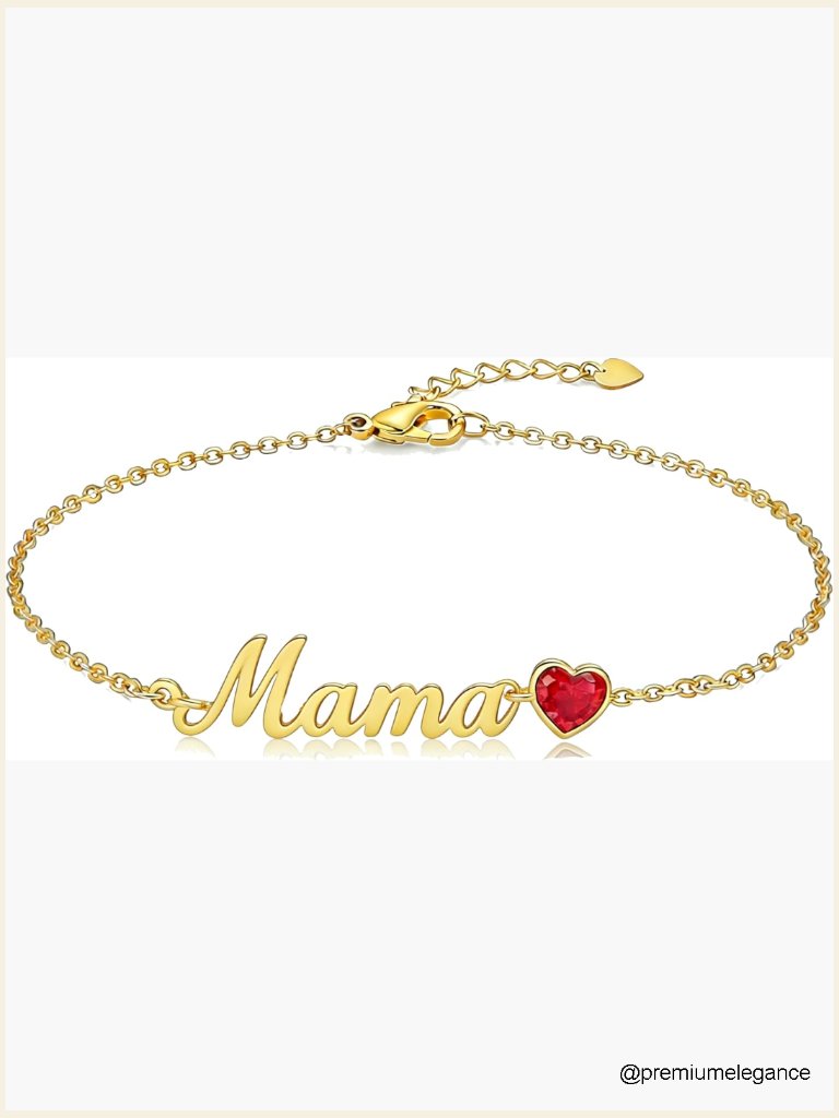 18k Yellow Gold Mama Birthstone Bracelet Adjustable 7+2 Inch Chain